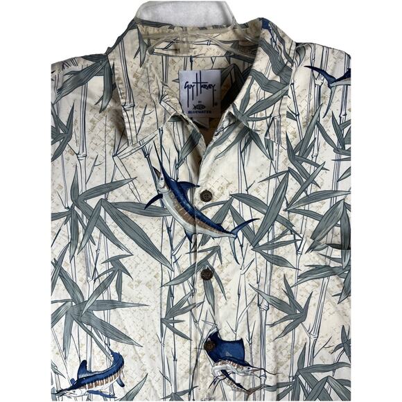 GUY HARVEY Bluewater Blue Marlin Fish Fisherman Short Sleeve Button Up Men's XL - Picture 1 of 11